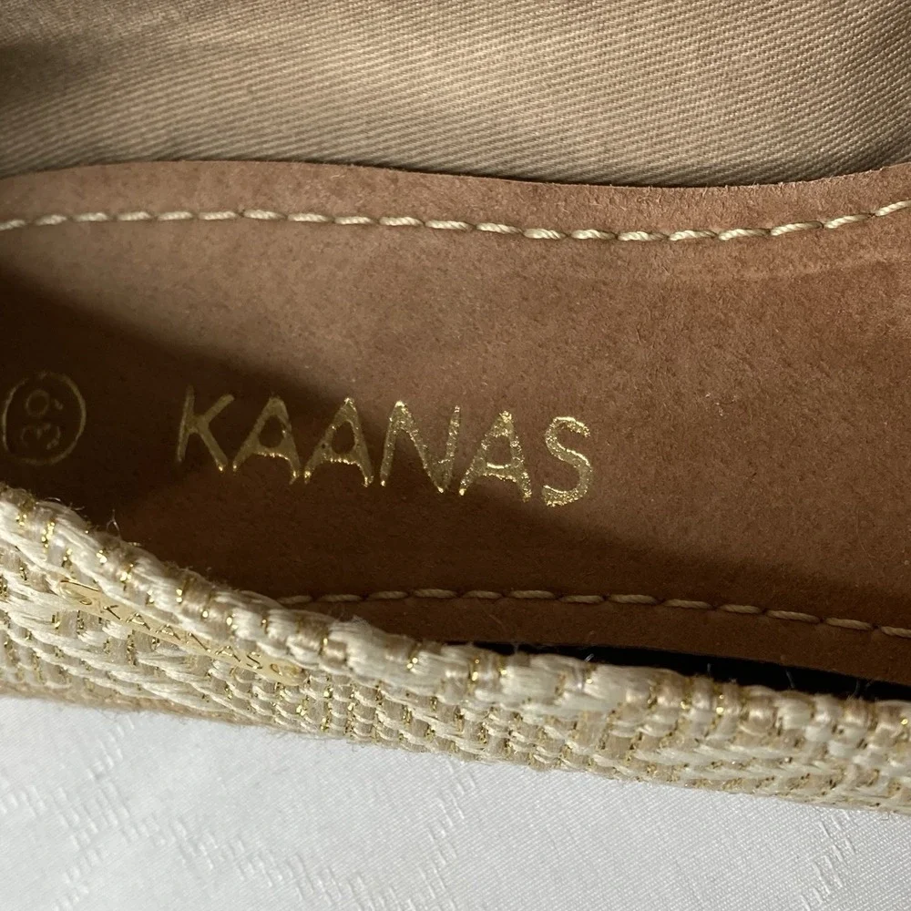 Kaansas Women's Gold Metallic Woven Espadrilles Flats Sz 39 Resortwear Glam Boho